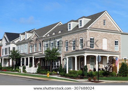 FRANKLIN, TN-AUGUST, 2015:  Town homes in an upscale development in central Tennessee.