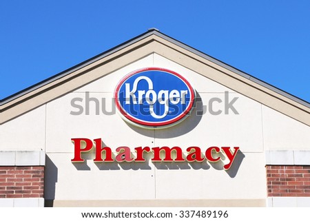 FRANKLIN, TN-OCTOBER, 2015:  Sign for a Kroger supermarket pharmacy.   Kroger pharmacies have been on a growth trajectory and there are now over 2100 Kroger pharmacies across the United States.