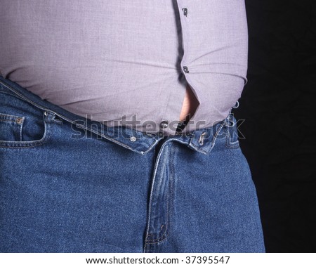 Overweight man with tight clothes