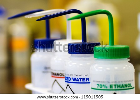 Bottles in a chemistry lab.
