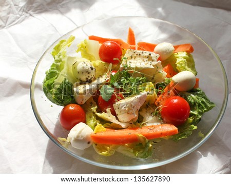 Colorful salad in bowl. Healthy spring food