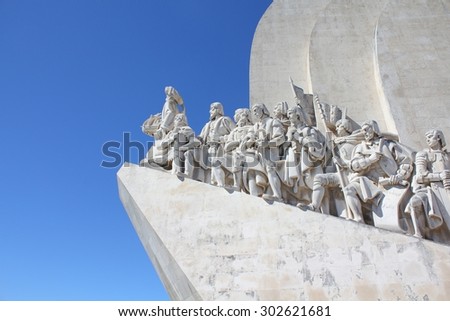 LISBON, PORTUGAL, 9 SEPTEMBER 2013: Padrao dos Descobrimentos - Monument to the Discoveries commemorates the Portuguese Age of Discovery in the 15th and 16th centuries. Eastern profile