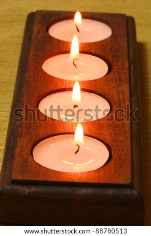 Candles tealight in wooden holder