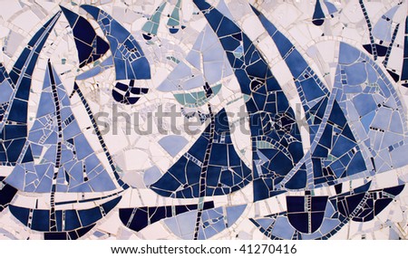 Mosaic with sailing boat theme