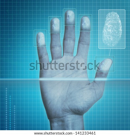 Futuristic fingerprint scanning device - biometric security system.
