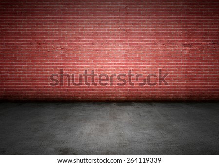 Brick wall with dirty stains, cracks, grungy lighting and shadows. Lots of copy space, perfect for design background.