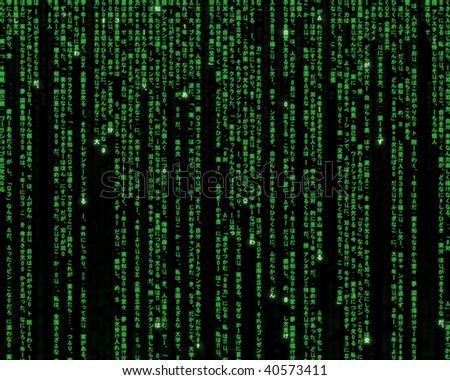 Futuristic green and black technology background, using digits and characters.