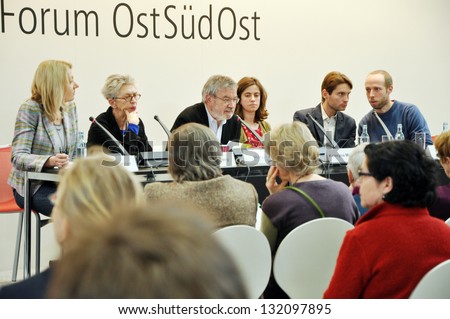 LEIPZIG, GERMANY - MARCH 15: Discussion at Leipzig Book fair on March 15, 2013 in Leipzig, Germany. Leipzig Book Fair is the most important spring meeting place for the publishing and media sector.