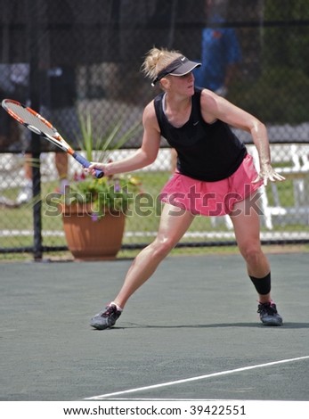 RALEIGH - MAY 16: Lindsay Lee-Waters, Women\'s Pro-circuit tennis player, competes in the RBC Women\'s Pro-Circuit tennis tournament at the North Hill\'s Club on May 16, 2009 in Raleigh, N.C.