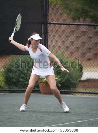RALEIGH - MAY 14: Aline Jidkova, Women\'s Pro-circuit tennis player, competes in the RBC Women\'s Pro-Circuit tennis tournament at the North Hill\'s Club on May 14, 2010 in Raleigh, N.C.