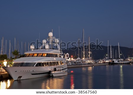Night Harbor with Beautiful Yachts in Marmaris