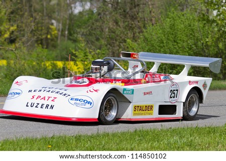 MUTSCHELLEN, SWITZERLAND-APRIL 29: Vintage race car Ford Tiga 2000 Sport 2000 from 1980 at Grand Prix in Mutschellen, SUI on April 29, 2012.  Invited were vintage sports cars and motorbikes.