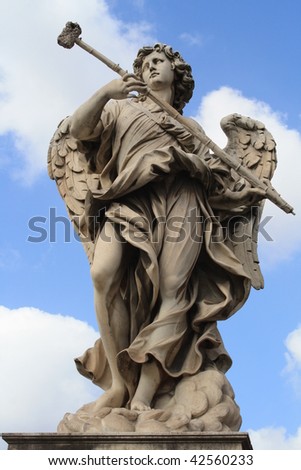 stock photo stone angel statue with trumpet