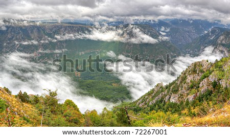 Panorama of green Tara Canyon, one of the world deepest Canyons and UNESCO World Heritage, Montenegro.