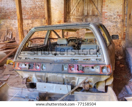car wreck left neglected in barn wreck