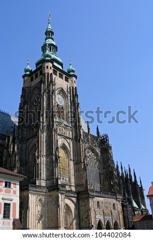 Catholic church tower. Catholic church clock tower.