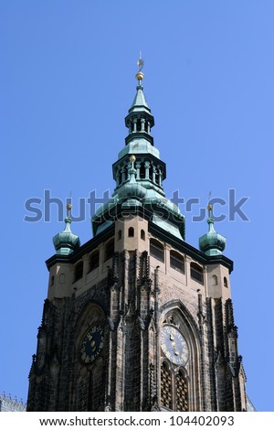 Catholic church tower. Catholic church clock tower.