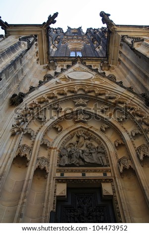 Catholic cathedral door. Catholic cathedral entrance.