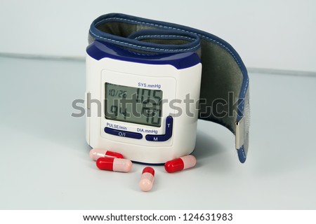 Automatic digital blood pressure monitoring meter. Wrist blood pressure meter.
