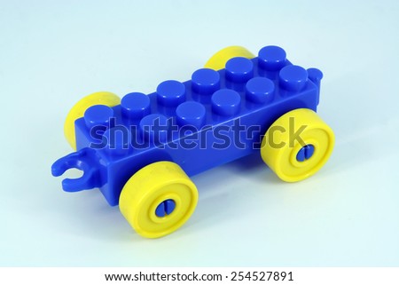 Children toy. Blue car toy. Kids toy.