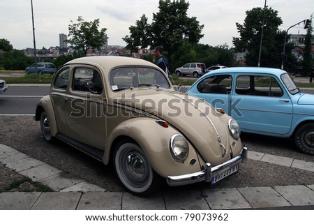 stock photo BELGRADE JUNE 11 A Volkswagen Beetle and Fiat 500 on 51st