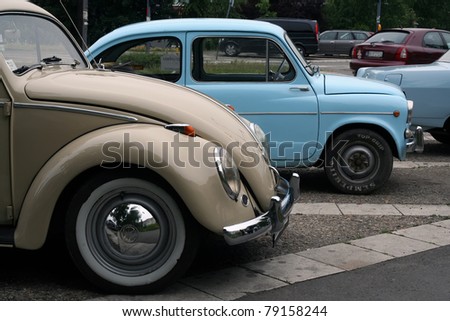  BELGRADE JUNE 11 A Fiat 500 and Volkswagen Beetle on Oldtimer's