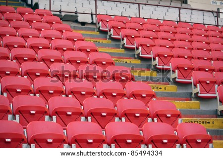 Football stadium seats. Soccer stadium seats.\
\
Giuseppe Meazza a San Siro stadium.
