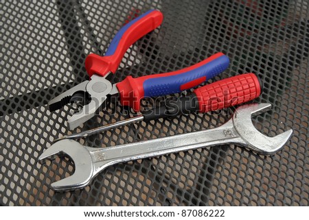 Home tools. Pliers, screwdriver and wrench home tools. Basic house tools.