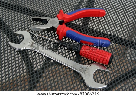 Home tools. Pliers, screwdriver and wrench home tools. Basic house tools.