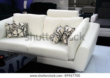 Living room furniture. Living room couch. Interior furniture sofa with cushions.