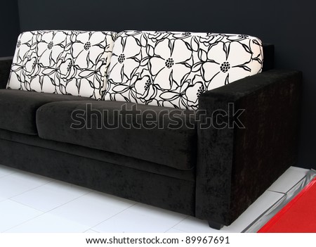 Living room furniture. Living room couch. Interior furniture sofa with cushions.