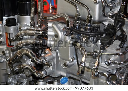 Truck engine. Diesel powered truck engine.