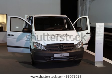 BELGRADE - MARCH 29: An Mercedes Sprinter on display at the 50th International Truck Show on March 29, 2012 in Belgrade, Serbia.