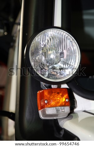 BELGRADE - MARCH 29: An Mercedes truck turn signal light on display at the 50th International Car Show on March 29, 2012 in Belgrade, Serbia.