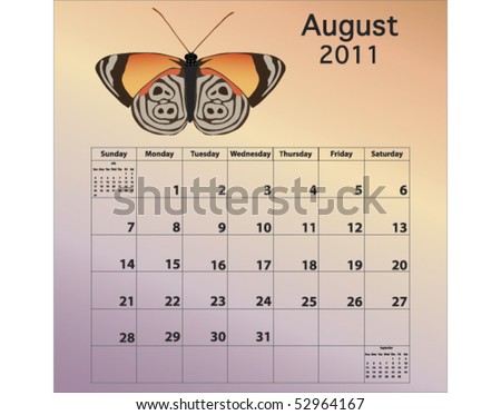 august calendar 2011. August 2011 calendar with