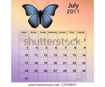2011 Calendar July. stock photo : July 2011