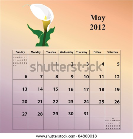 Calendar  Month on 2012 Calendar For The Month Of May Stock Vector 84880018