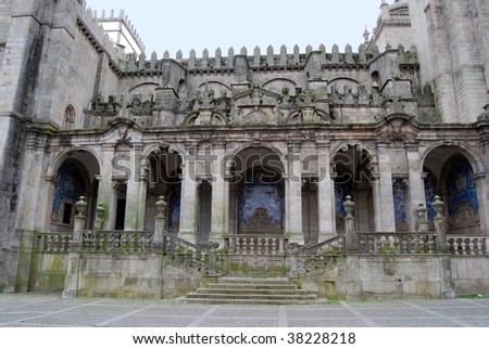 Cathedral. Porto, Portugal. Lateral facade decorated with glazed ceramic