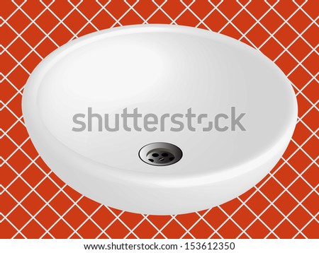 bathroom sink against orange ceramic tiles background, abstract art illustration