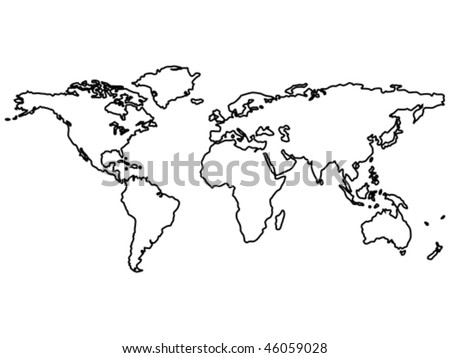 stock vector : black world map outlines isolated on white, abstract art 