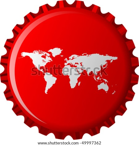 world map vector art. stock vector : white world map on red bottle cap, abstract object isolated on white