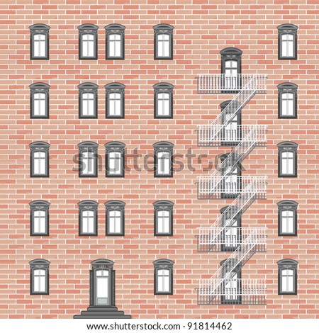 house with emergency ladder, abstract art illustration