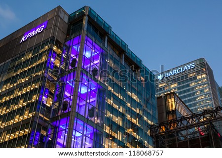 LONDON, ENGLAND - OCT 12: KPMG UK HQ on October 12th, 2012 in London, England. KPMG based in Canary Wharf  is a leading provider of financial services and is the largest accounting firm in Europe