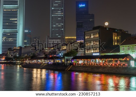 SINGAPORE - NOV 2 : The Singapore Riversideon November 2nd, 2014 in Singapore. Singapore has the third-highest per capita income in the world but one of the world\'s highest income inequalities