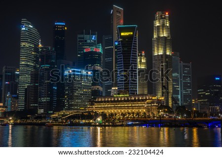 SINGAPORE - NOV 1 : Singapore Marina Bay on November 1st, 2014 in Singapore. Singapore has the third-highest per capita income in the world but one of the world\'s highest income inequalities