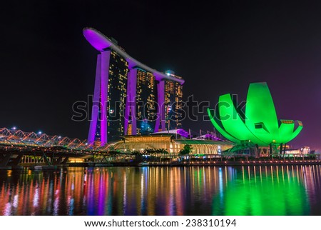 SINGAPORE - NOV 1: Marina Bay Sands hotel & Museum on November 1st, 2014 in Singapore. Singapore has the third-highest per capita income in the world but one of the world\'s highest income inequalities