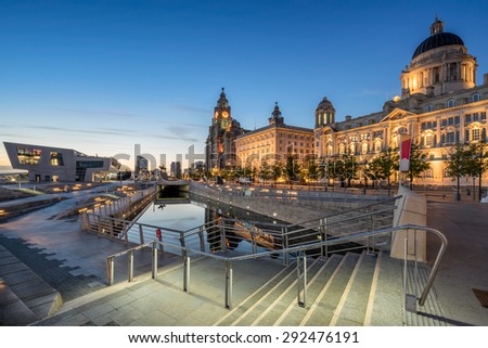 The Three Graces on Liverpool\'s Pier Head watefront