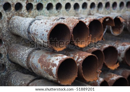 Rusty steam engine boiler pipes