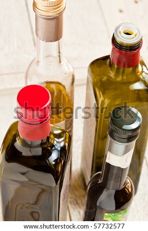 Olive oil bottles in a kitchen