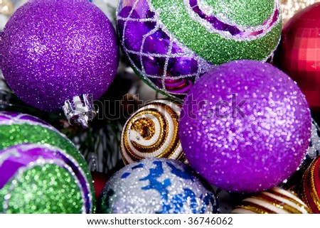 Lilac , Red, Silver, Green Christmas Ornament Background